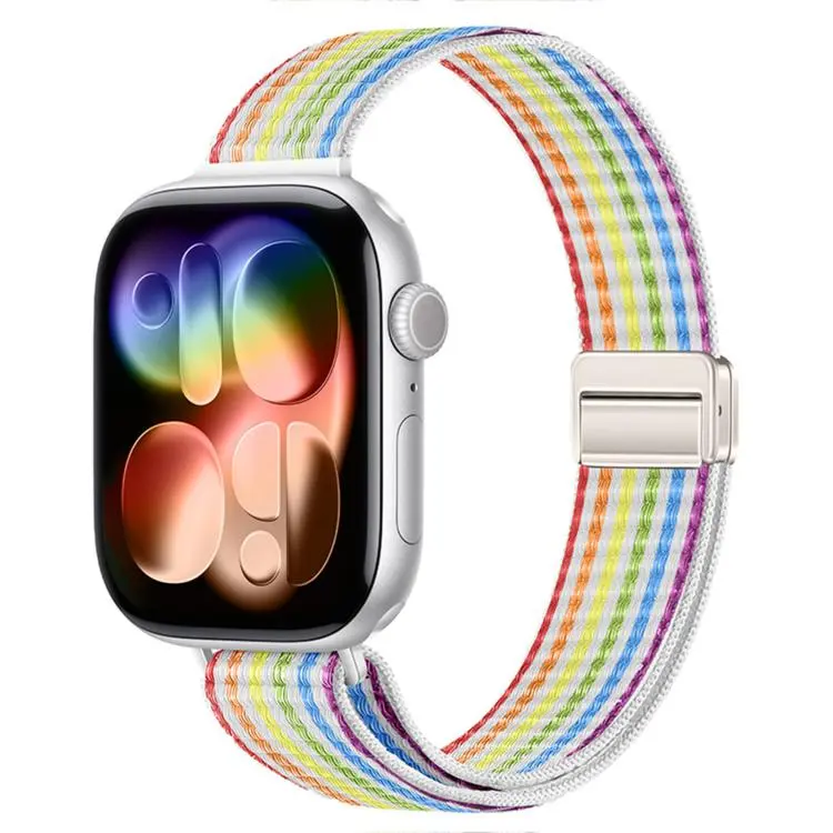 For Apple Watch 42mm / 41mm / 40mm / 38mm Slim Dual Magnetic Clasp Nylon Loop Watch Band(Iridescence)