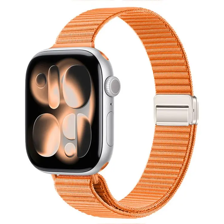 For Apple Watch 42mm / 41mm / 40mm / 38mm Slim Dual Magnetic Clasp Nylon Loop Watch Band(Orange)