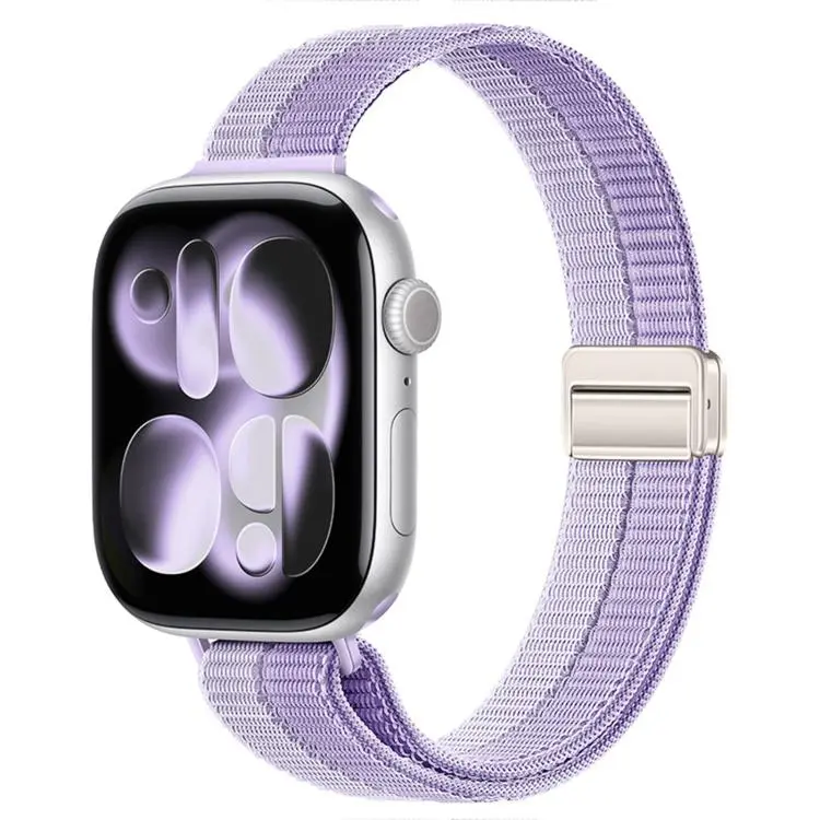 For Apple Watch 42mm / 41mm / 40mm / 38mm Slim Dual Magnetic Clasp Nylon Loop Watch Band(Purple)