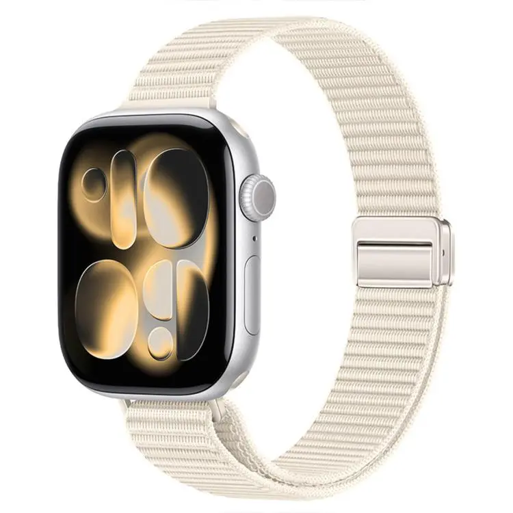 For Apple Watch 42mm / 41mm / 40mm / 38mm Slim Dual Magnetic Clasp Nylon Loop Watch Band(Starlight)