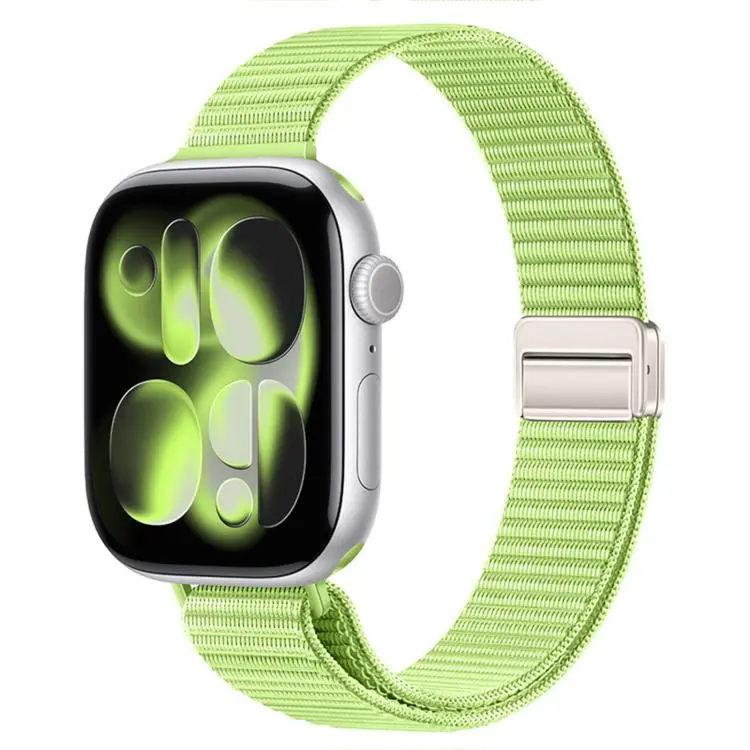 For Apple Watch 42mm / 41mm / 40mm / 38mm Slim Dual Magnetic Clasp Nylon Loop Watch Band(Tender Green Sprout)