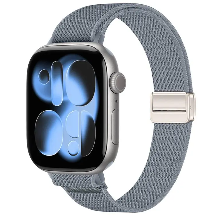 For Apple Watch 42mm / 41mm / 40mm / 38mm Slim Magnetic Buckle Elastic Nylon Watch Band(Blue Gray)