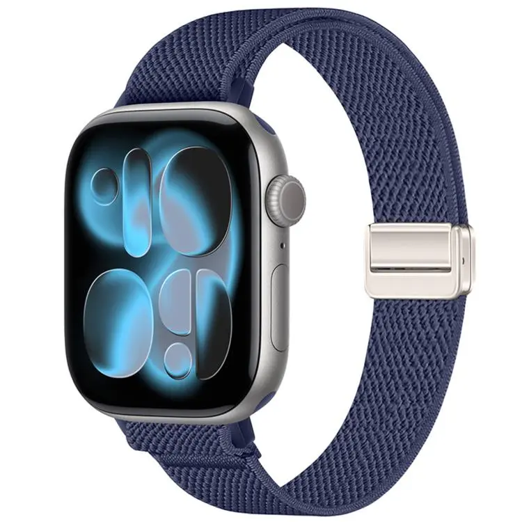 For Apple Watch 42mm / 41mm / 40mm / 38mm Slim Magnetic Buckle Elastic Nylon Watch Band(Cadet Blue)
