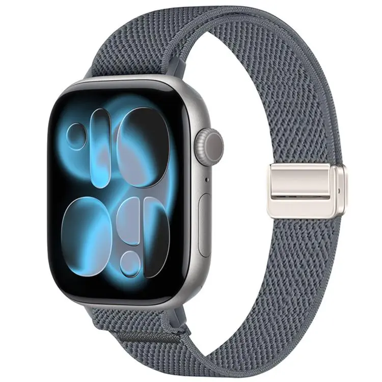 For Apple Watch 42mm / 41mm / 40mm / 38mm Slim Magnetic Buckle Elastic Nylon Watch Band(Dark Gray)
