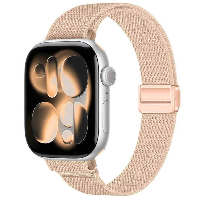 For Apple Watch 42mm / 41mm / 40mm / 38mm Slim Magnetic Buckle Elastic Nylon Watch Band(Flesh Pink)