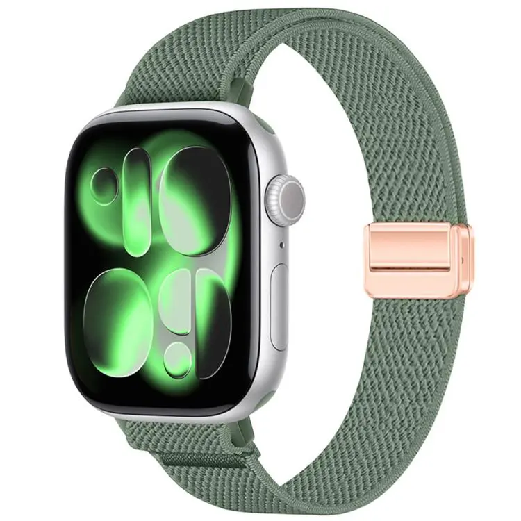 For Apple Watch 42mm / 41mm / 40mm / 38mm Slim Magnetic Buckle Elastic Nylon Watch Band(Green)