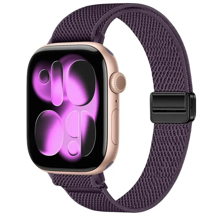 For Apple Watch 42mm / 41mm / 40mm / 38mm Slim Magnetic Buckle Elastic Nylon Watch Band(Magenta Color)