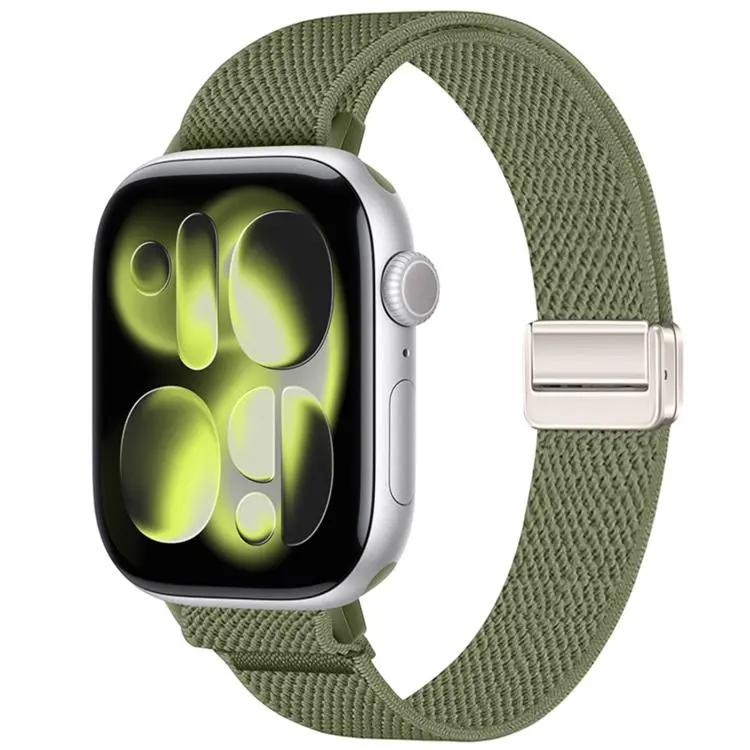 For Apple Watch 42mm / 41mm / 40mm / 38mm Slim Magnetic Buckle Elastic Nylon Watch Band(Olive Green)