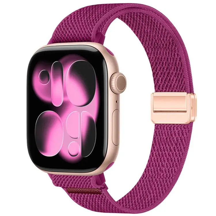 For Apple Watch 42mm / 41mm / 40mm / 38mm Slim Magnetic Buckle Elastic Nylon Watch Band(Pitaya Color)