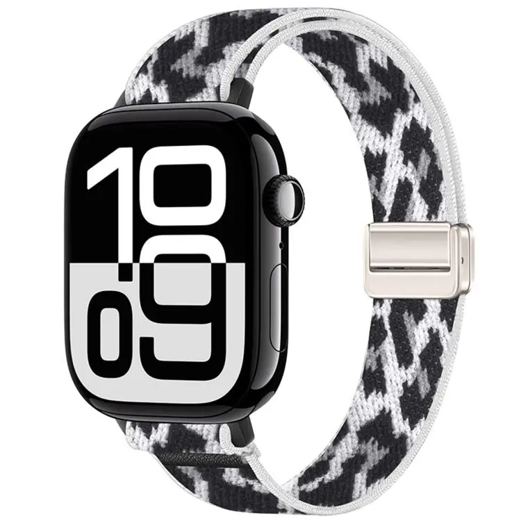 For Apple Watch 42mm / 41mm / 40mm / 38mm Slim Magnetic Buckle Elastic Nylon Watch Band(White Leopard Pattern)