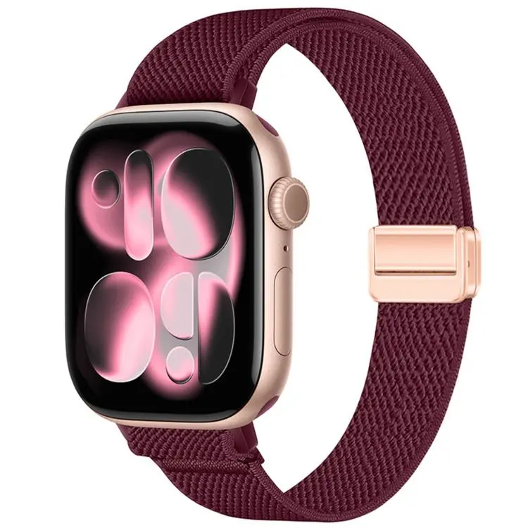 For Apple Watch 42mm / 41mm / 40mm / 38mm Slim Magnetic Buckle Elastic Nylon Watch Band(Wine Red)
