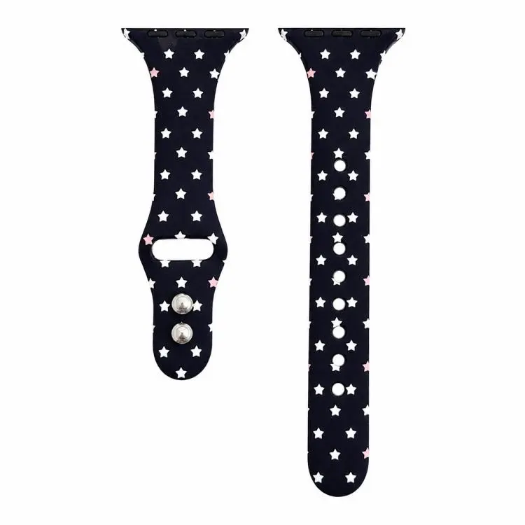 For Apple Watch 42mm / 41mm / 40mm / 38mm Slim Printed Reverse Buckle Silicone Watch Band(White Heart on Black)