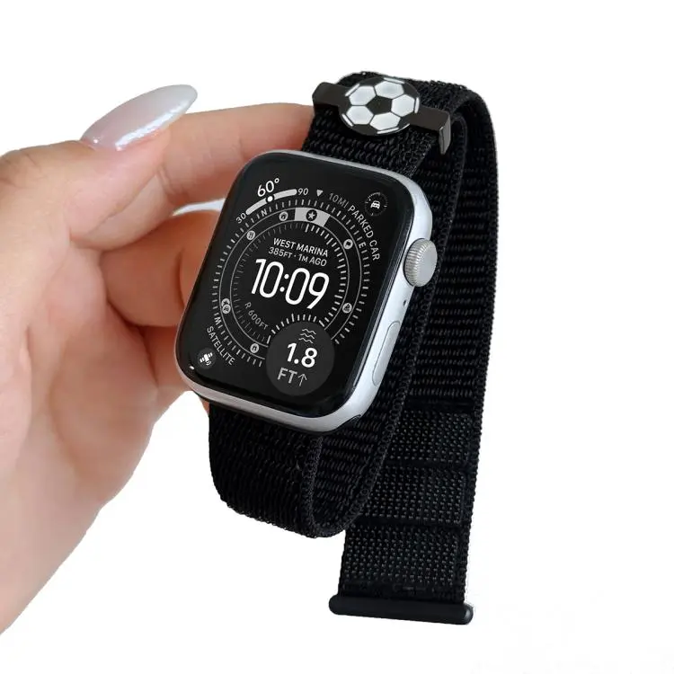 For Apple Watch 42mm / 41mm / 40mm / 38mm Soccer Series Nylon Hook and Loop Fastener Watch Band(Black)