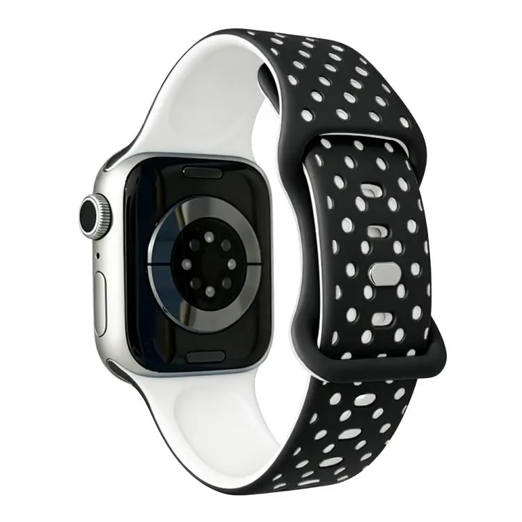 For Apple Watch 42mm / 41mm / 40mm / 38mm Star-Shaped Dot Pattern Butterfly Clasp Silicone Watch Band(Black White)