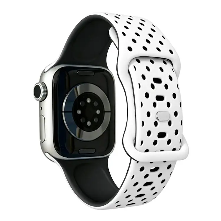 For Apple Watch 42mm / 41mm / 40mm / 38mm Star-Shaped Dot Pattern Butterfly Clasp Silicone Watch Band(White Black)