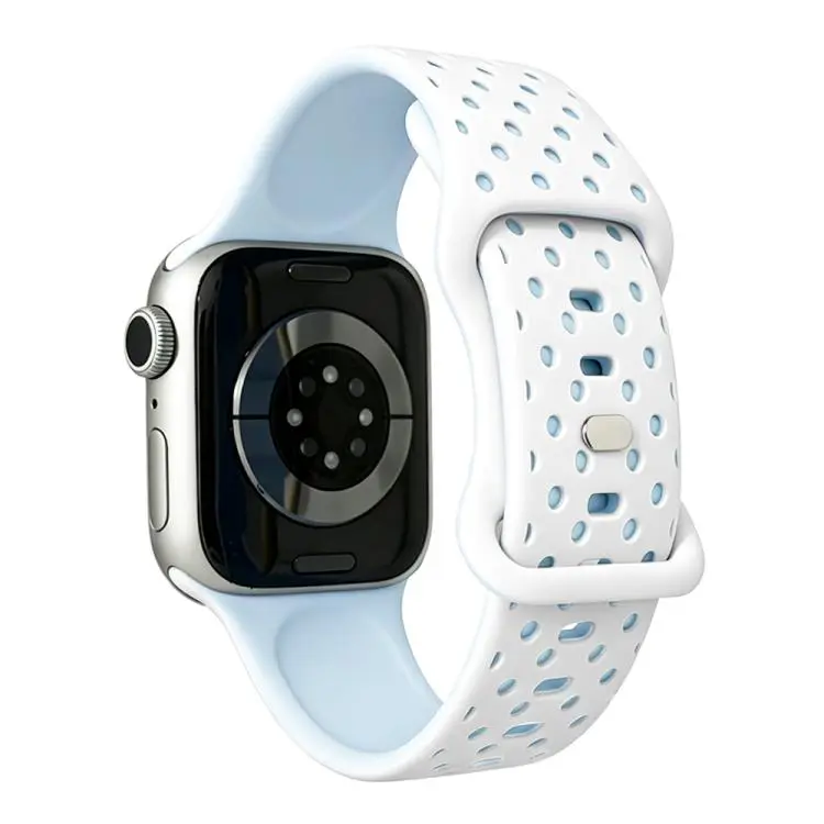For Apple Watch 42mm / 41mm / 40mm / 38mm Star-Shaped Dot Pattern Butterfly Clasp Silicone Watch Band(White Sky Blue)