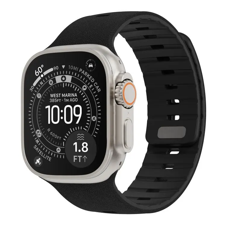 For Apple Watch 42mm / 41mm / 40mm / 38mm Sunray Textured Nail Clasp Magnetic Silicone Watch Band(Black)