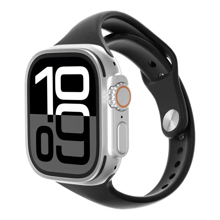 For Apple Watch 46mm / 49mm / 45mm / 44mm Angled Connector Slim Reverse Buckle Silicone Watch Band(Black)