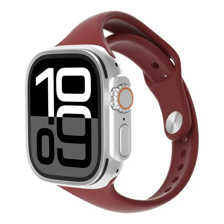 For Apple Watch 46mm / 49mm / 45mm / 44mm Angled Connector Slim Reverse Buckle Silicone Watch Band(Burgundy)