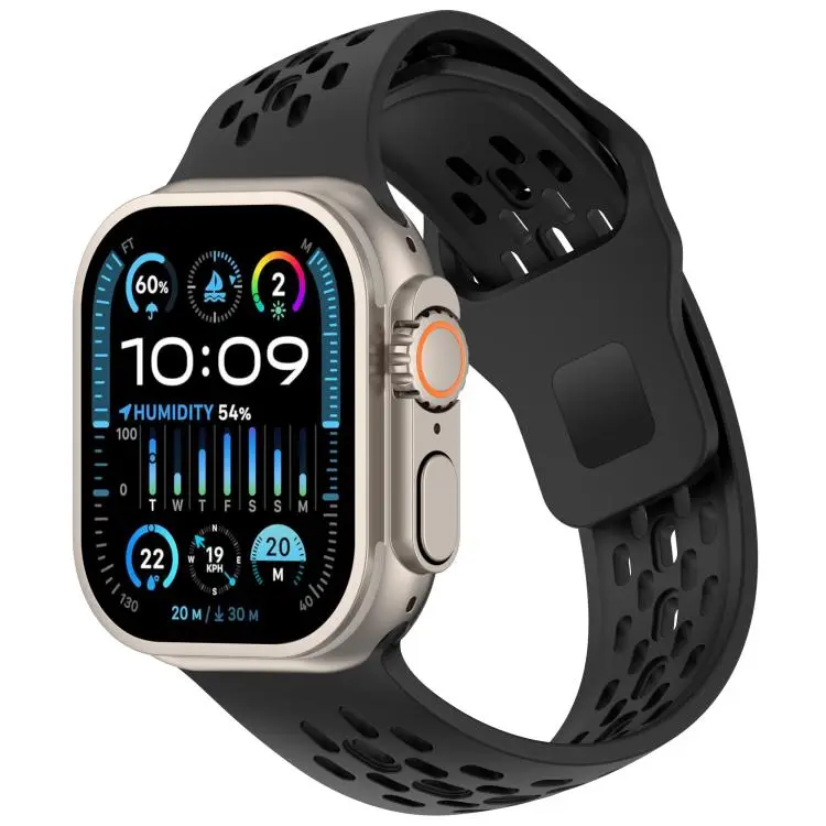 For Apple Watch 46mm / 49mm / 45mm / 44mm Angled Design Mesh Holes Reverse Buckle Silicone Watch Band(Black)