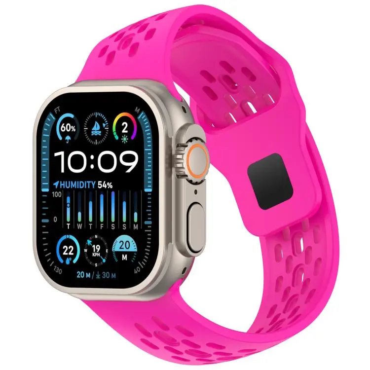 For Apple Watch 46mm / 49mm / 45mm / 44mm Angled Design Mesh Holes Reverse Buckle Silicone Watch Band(Dark Pink)