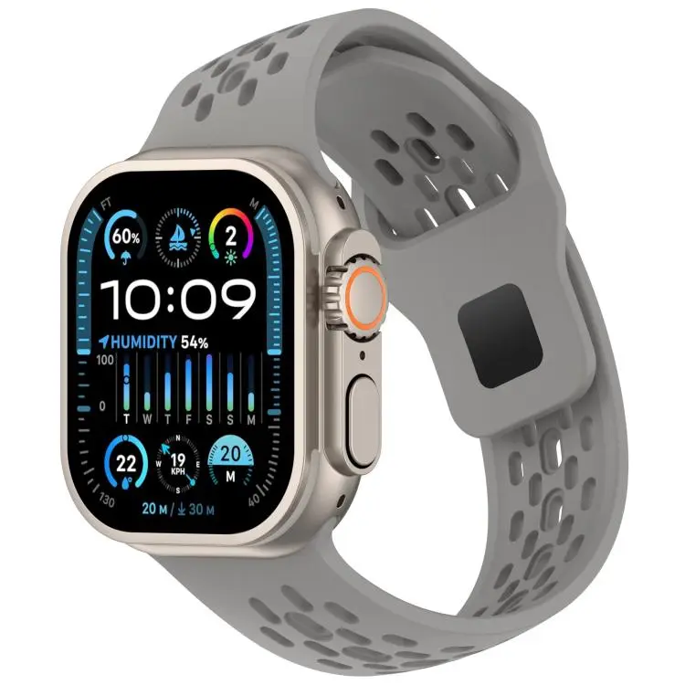 For Apple Watch 46mm / 49mm / 45mm / 44mm Angled Design Mesh Holes Reverse Buckle Silicone Watch Band(Starlight Gray)