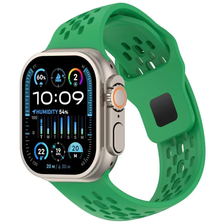 For Apple Watch 46mm / 49mm / 45mm / 44mm Angled Design Mesh Holes Reverse Buckle Silicone Watch Band(Vine Green)