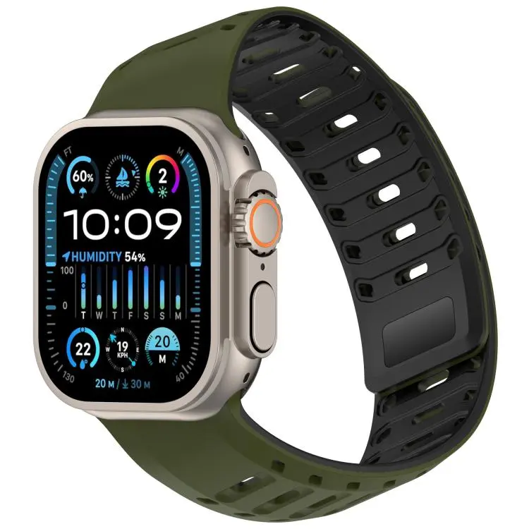 For Apple Watch 46mm / 49mm / 45mm / 44mm Angled Design Pangolin Texture Silicone Watch Band(Army Green Black)