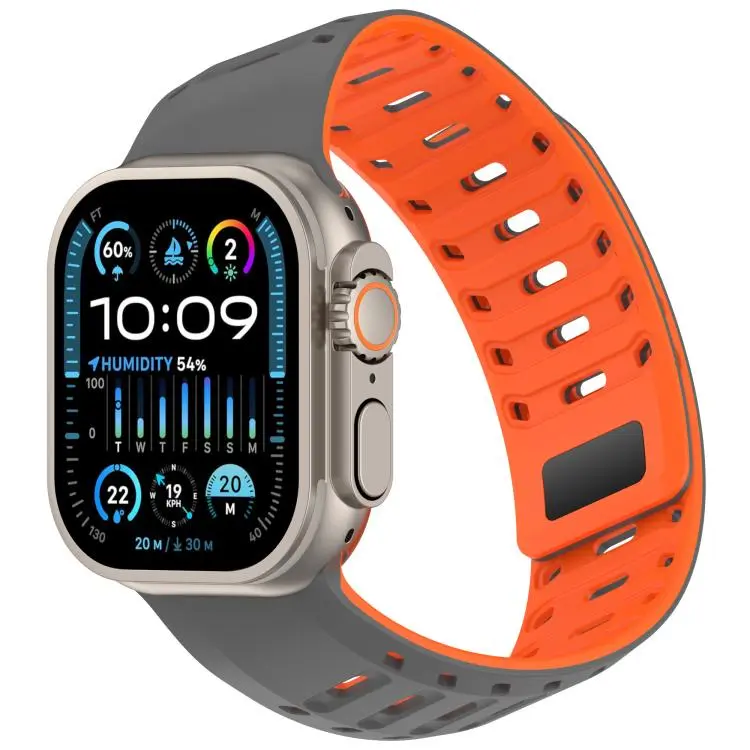 For Apple Watch 46mm / 49mm / 45mm / 44mm Angled Design Pangolin Texture Silicone Watch Band(Gray Orange)