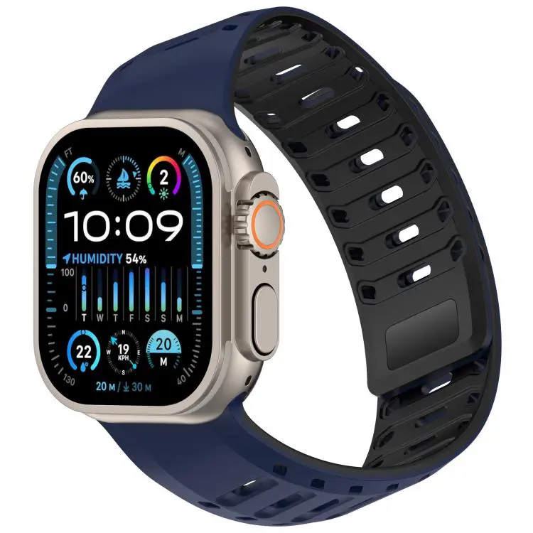 For Apple Watch 46mm / 49mm / 45mm / 44mm Angled Design Pangolin Texture Silicone Watch Band(Navy Blue Black)