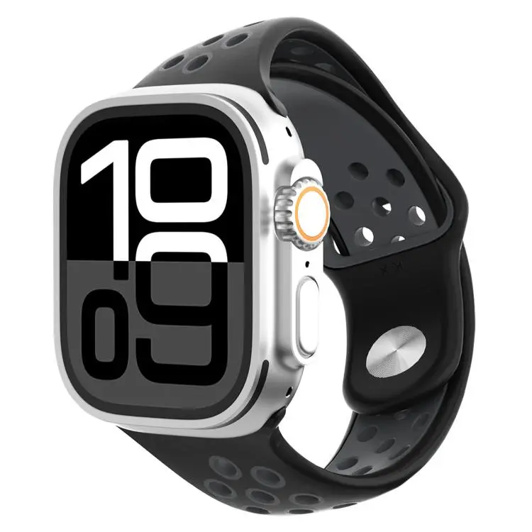 For Apple Watch 46mm / 49mm / 45mm / 44mm Angled Design Reverse Buckle Two Color Silicone Watch Band(Black Dark Gray)