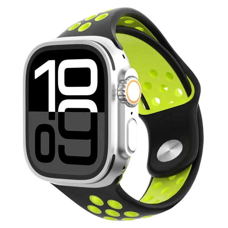 For Apple Watch 46mm / 49mm / 45mm / 44mm Angled Design Reverse Buckle Two Color Silicone Watch Band(Black Yellow)