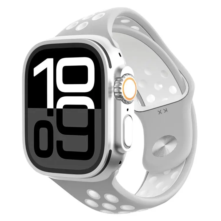 For Apple Watch 46mm / 49mm / 45mm / 44mm Angled Design Reverse Buckle Two Color Silicone Watch Band(Light Gray White)