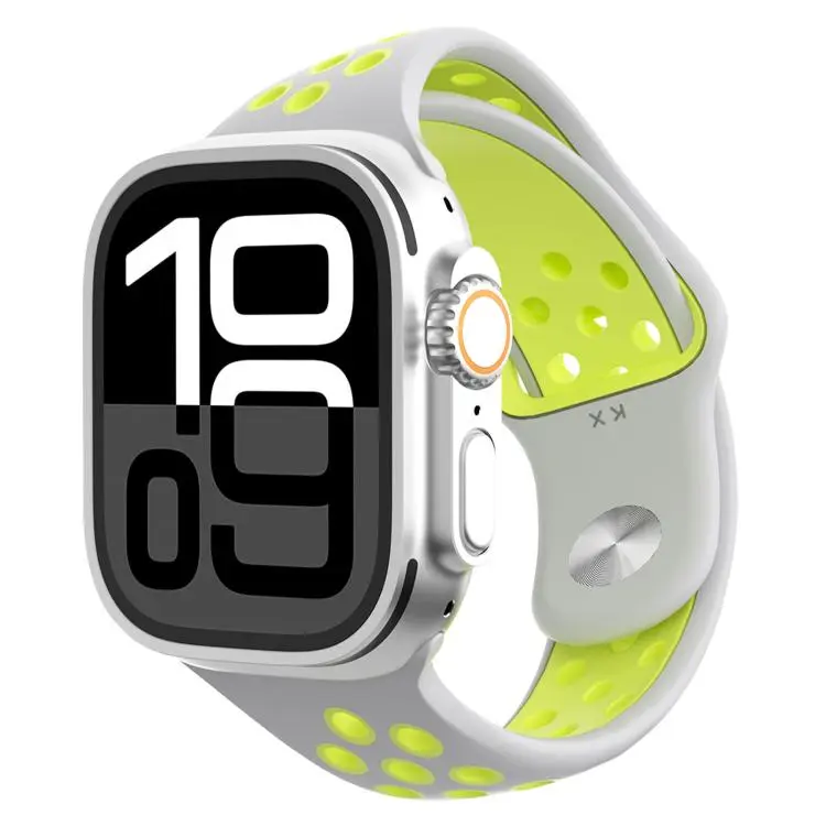For Apple Watch 46mm / 49mm / 45mm / 44mm Angled Design Reverse Buckle Two Color Silicone Watch Band(Light Gray Yellow)