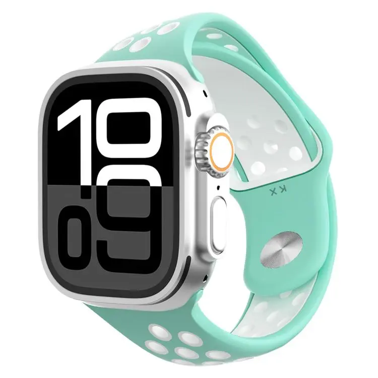 For Apple Watch 46mm / 49mm / 45mm / 44mm Angled Design Reverse Buckle Two Color Silicone Watch Band(Mint Green White)