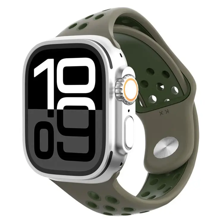 For Apple Watch 46mm / 49mm / 45mm / 44mm Angled Design Reverse Buckle Two Color Silicone Watch Band(Olive Gray Army Green)