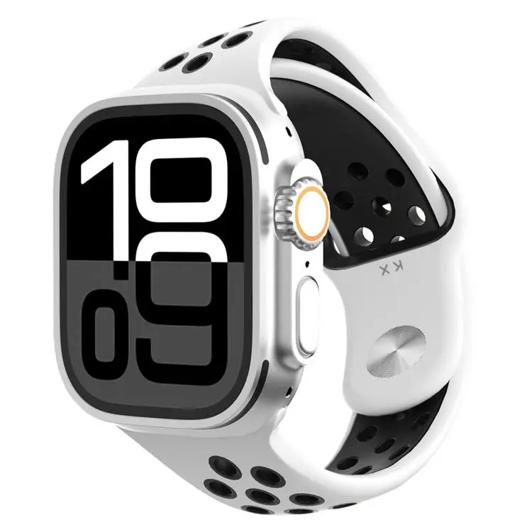 For Apple Watch 46mm / 49mm / 45mm / 44mm Angled Design Reverse Buckle Two Color Silicone Watch Band(White Black)