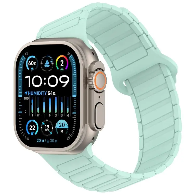 For Apple Watch 46mm / 49mm / 45mm / 44mm Angled Design Three Beads Magnetic Loop Silicone Watch Band(Light Mint)