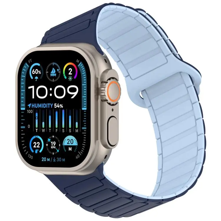 For Apple Watch 46mm / 49mm / 45mm / 44mm Angled Design Three Beads Magnetic Loop Silicone Watch Band(Midnight Sky Blue)