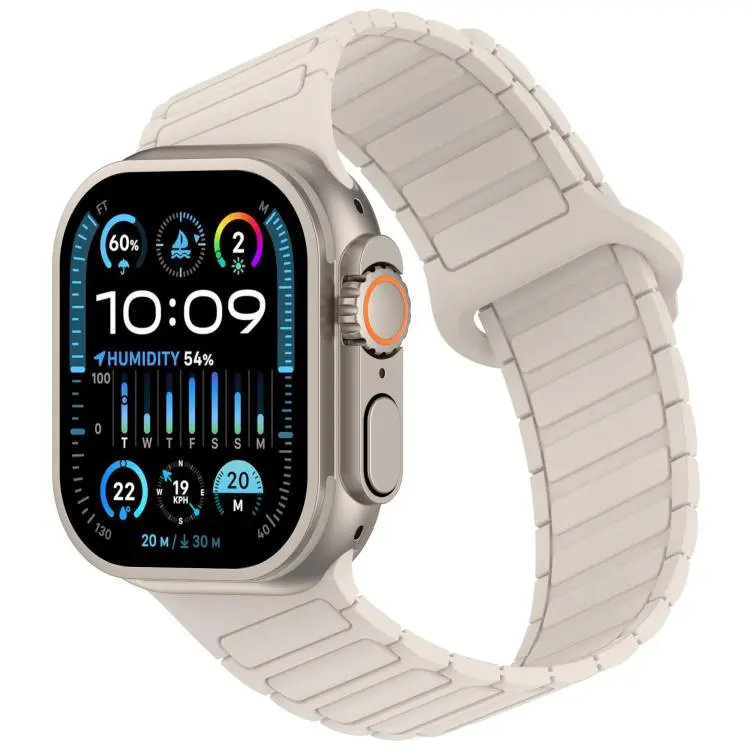 For Apple Watch 46mm / 49mm / 45mm / 44mm Angled Design Three Beads Magnetic Loop Silicone Watch Band(Starlight)