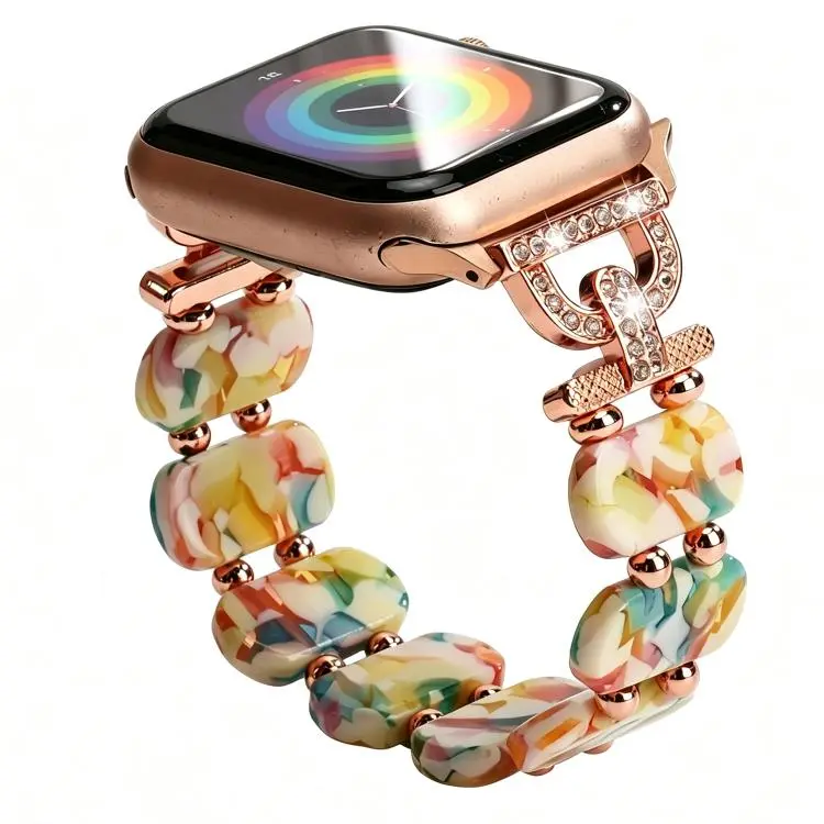 For Apple Watch 46mm / 49mm / 45mm / 44mm D-Shaped Rhinestone Chain Resin Watch Band(Marble Yellow)