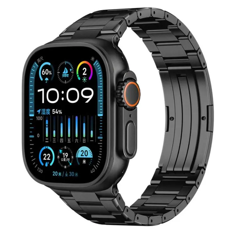 For Apple Watch 46mm / 49mm / 45mm / 44mm Double Press Folding Clasp Titanium Watch Band(Black)