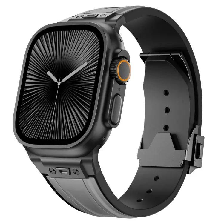 For Apple Watch 46mm / 49mm / 45mm / 44mm I-shaped Nail Folding Buckle Two Color Silicone Watch Band(Black Gray)