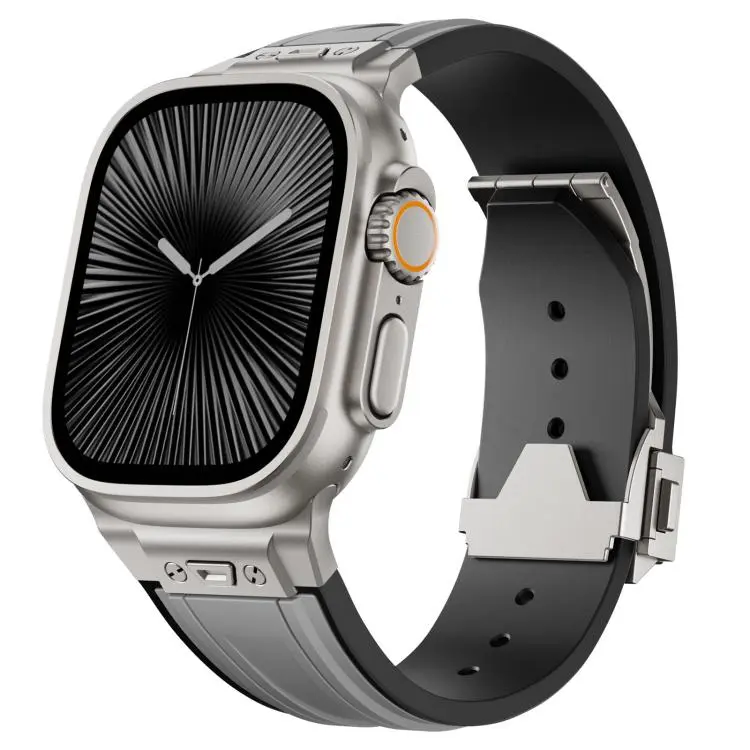 For Apple Watch 46mm / 49mm / 45mm / 44mm I-shaped Nail Folding Buckle Two Color Silicone Watch Band(Titanium Gray)