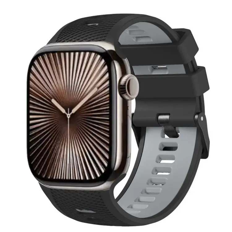 For Apple Watch 46mm / 49mm / 45mm / 44mm Mesh Textured Two Color Silicone Watch Band(Black Grey)