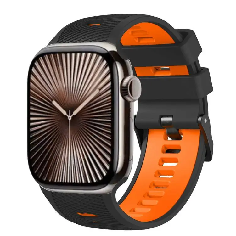 For Apple Watch 46mm / 49mm / 45mm / 44mm Mesh Textured Two Color Silicone Watch Band(Black Orange)