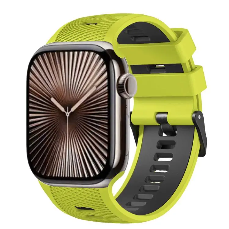 For Apple Watch 46mm / 49mm / 45mm / 44mm Mesh Textured Two Color Silicone Watch Band(Green Black)