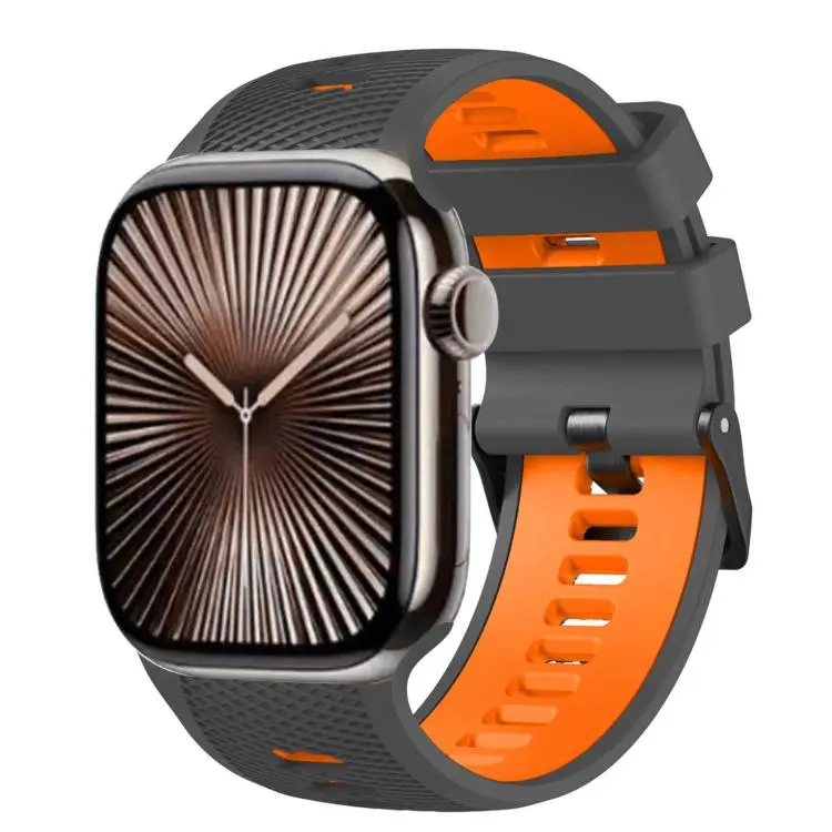 For Apple Watch 46mm / 49mm / 45mm / 44mm Mesh Textured Two Color Silicone Watch Band(Grey Orange)