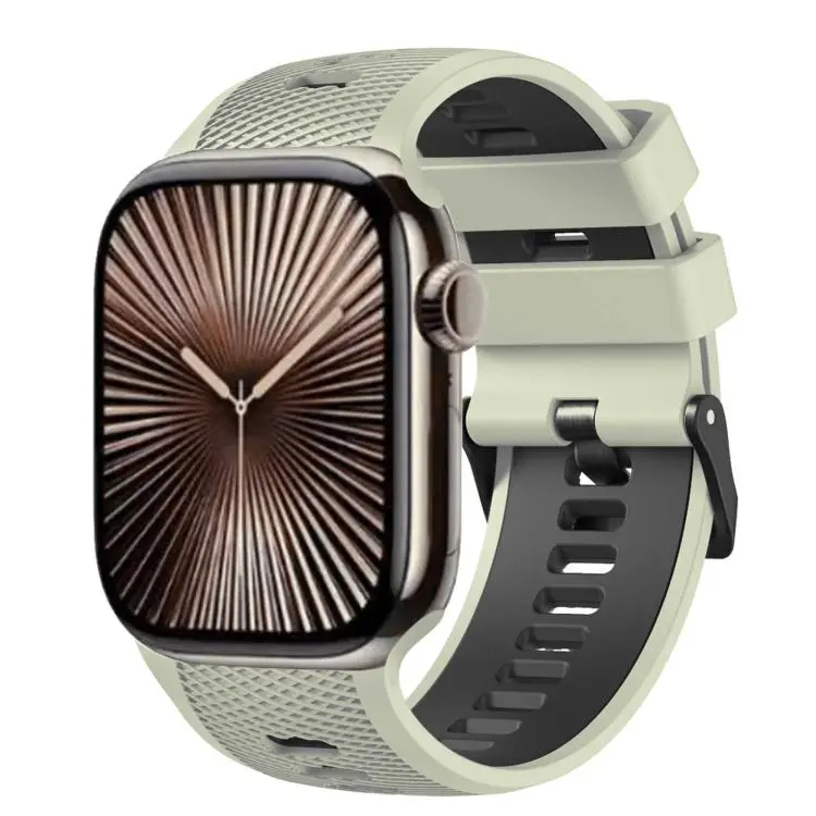 For Apple Watch 46mm / 49mm / 45mm / 44mm Mesh Textured Two Color Silicone Watch Band(Mist Gray Black)