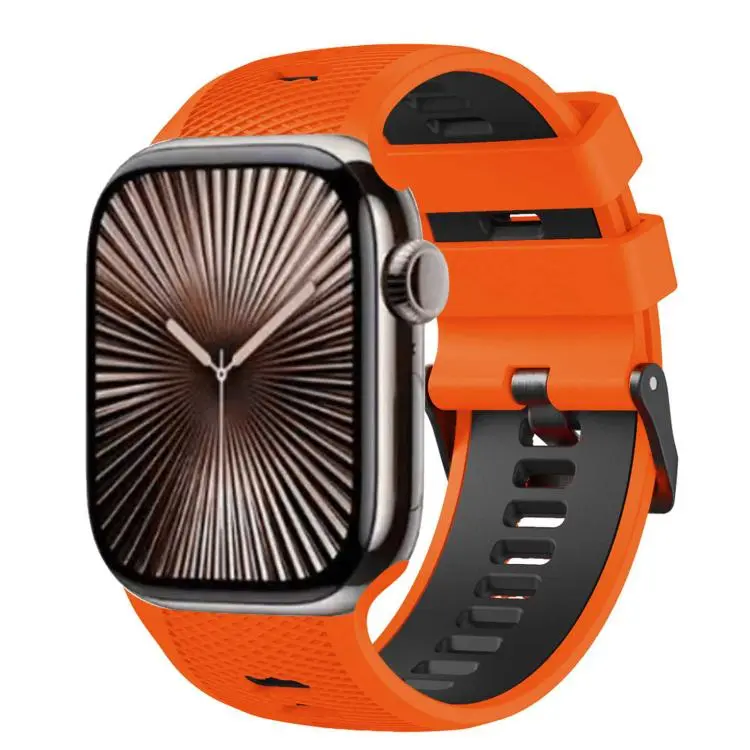For Apple Watch 46mm / 49mm / 45mm / 44mm Mesh Textured Two Color Silicone Watch Band(Orange Black)
